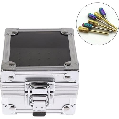 25 Holes Nail Drill Grinding Bit Holder Box Display Storage Container Nail Polishing Head Stand Metal Organizer Case