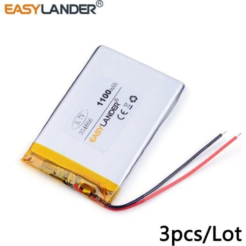 3pcs /Lot 3.7v lithium Li ion polymer rechargeable battery 354866 1100mAh For Mp3 MP4 MP5 GPS PSP mobile bluetooth