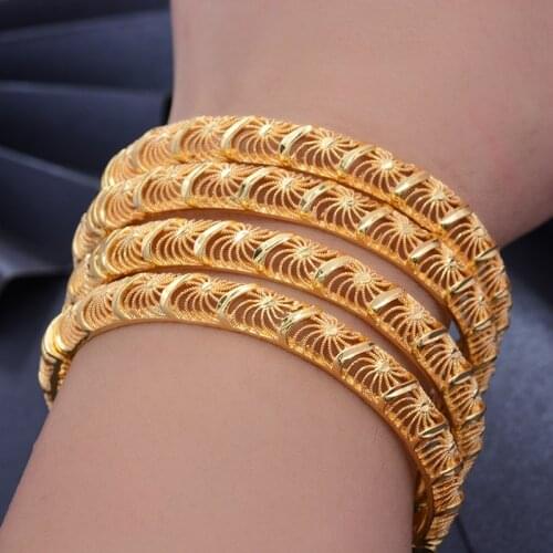 4Pcs 24K Africa Gold Color Dubai Bangles for Women Ethiopian Bangles Bracelet Wedding Jewelry African Gifts Islam Middle jewelry