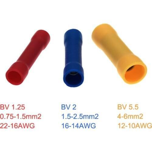 50Pcs Insulated Straight Butt Aluminum Connector Crimp Terminales BV1.25/2/5.5 Electrical Wire Cable Ferrules 19/27/48A 0.5~6mm2