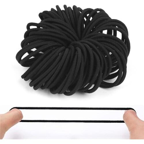 50pcs/lot Women Girls Black Basic Elastic Hair Ties Band Ropes Hairband Ponytail Holder Simple Style Hair Braided Accessories