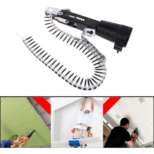 Automatic Screw Spike Chain Nail Gun Adapter For Electric Drill Woodworking Attachment Cordless