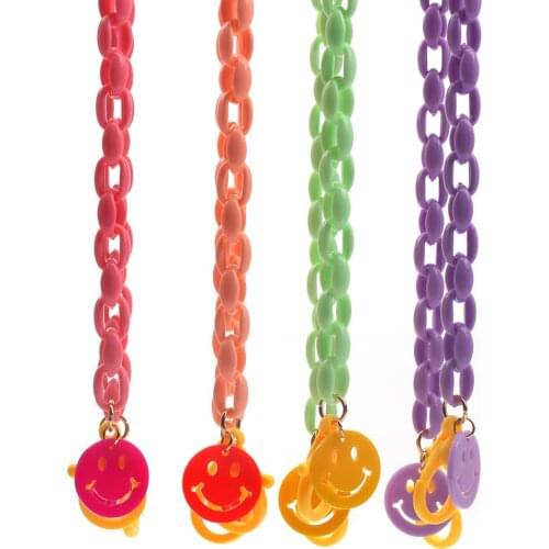 Acrylic chain collect candy color smail face charm masked holder chain necklace