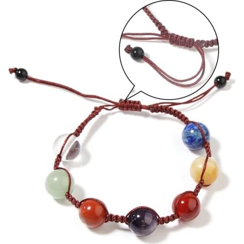 Round Beads Natural Stone Square Adjustable Braided Bracelet 19CM Charm Bracelet for Women Men 12mm Beads Jewelry Gift