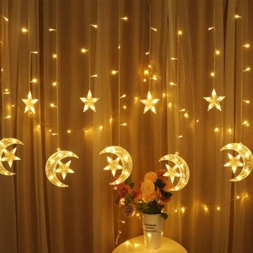 Eid Decoration for Home Star Moon Led String Light Indoor Window Curtain Light Fairy Garland For Eid Party Wedding Bedroom Decor