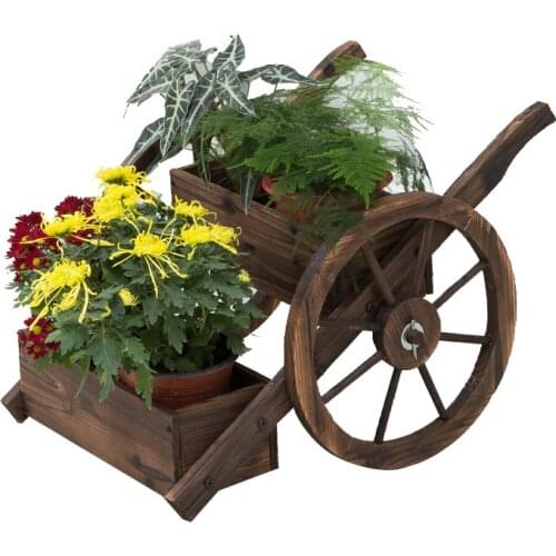 Wheel, Two Layers Of Float Flower Anticorrosive Carbonized Solid Wood Decorative Frame Plant Shelf Courtyard Balcony Outside The