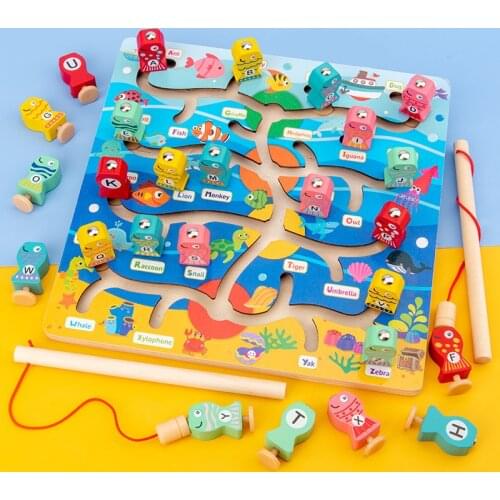 Montessori Wooden Educational Toys Desktop Maze Walking Game Magnetic Fishing Math Preschool Montessori Early Education Kids Toy