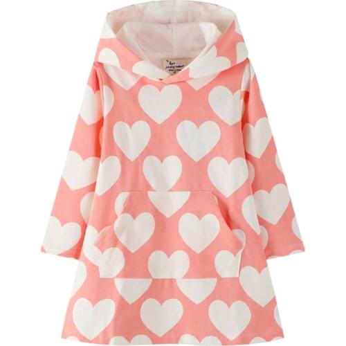 Jumping Meters Autumn Girls Hoodies Dress with Hearts Print Fashion New Arrival Cotton Sweater Dress Children Costume