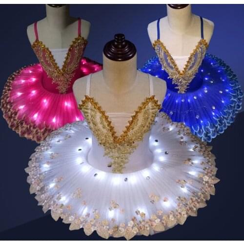 Childkids Tutu Dress Luminous LED Ballet Dance Pancake Swan Lake Dress Adult Female Girls Fluorescent Pompon Dance Costume H639
