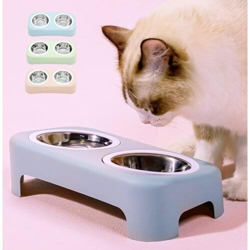 Double Pet Bowls Cat Food Water Feeder Stainless Steel Pet Drinking Dish Feeder Easy to Clean Cat Feeding Small Pet products