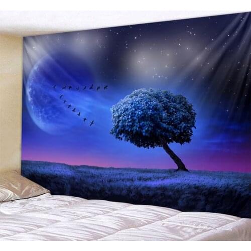 Aesthetic dream starry sky tree tapestry kawaii home room decoration wall hanging hippie bohemian decoration yoga mat sheet