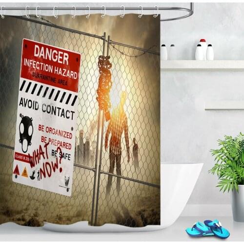 Halloween Zombie Aftermath Shower Curtain Set Waterproof Fabric Bathroom Hooks