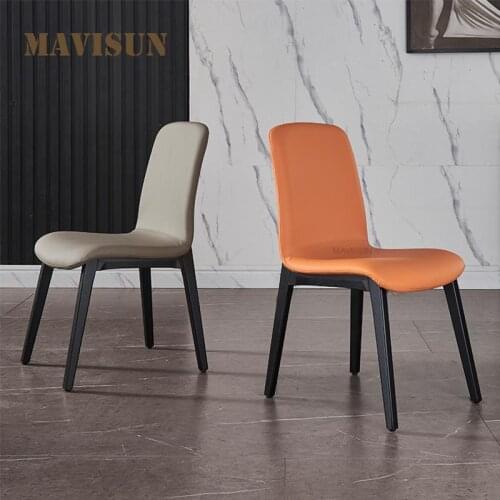 Italian Custom Minimalist Dining Chair Solid Wood Upholstered Office Chair Orange Restaurants Stool For Kitchen Home Furniture