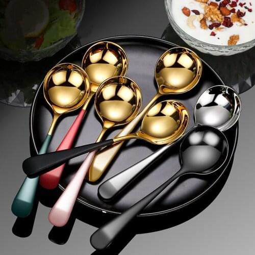 Stainless Steel Wear-Resistant Tableware Round Head Gold Coffee Mixing Spoon Ice Cream Dessert Teaspoon Kitchen Cake Cream Scoop