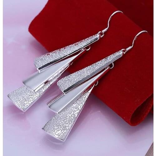 E015 Hot Sale Free Shipping Silver Color Fine Jewelry,Wholesale 925-Sterling-Silver Charms FashionTriple Pieces Earrings E015