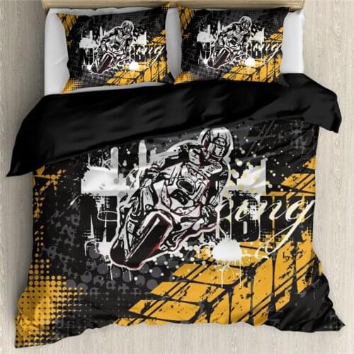 3D Motorcycle Print Bedding Set Adult Duvet Cover Bed Cover Custom Soft Bedclothes with Pillowcase for Kids Boys Quilt Cover