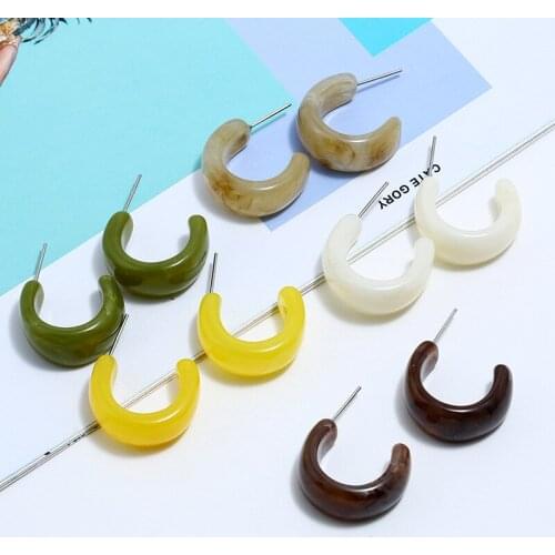 Korean Temperament All-match Resin Stud Earrings Fashion Trend C-shaped Earstuds Female Color Acrylic Stone Party Jewelry Gifts