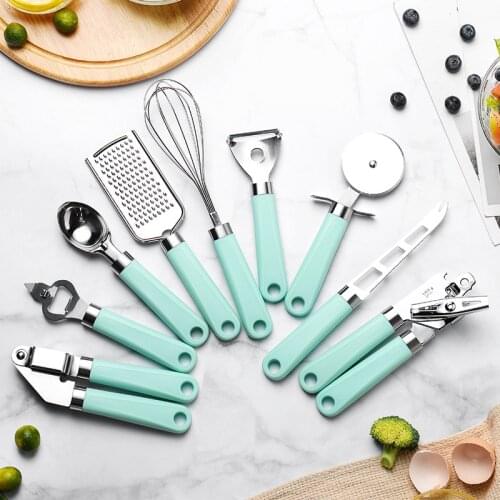 Creative plastic handle stainless steel kitchenware household gadget set kitchenware 9 piece set miscellaneous egg beater