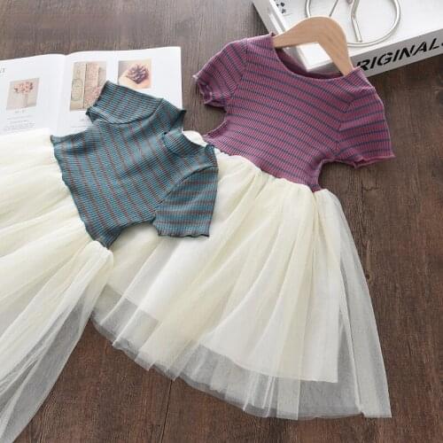 Melario Baby Girls Striped Patchwork Dress 2021 Summer Baby Fashion Mesh Party Dresses Kids Casual Sweet Vestidos 2-7Y