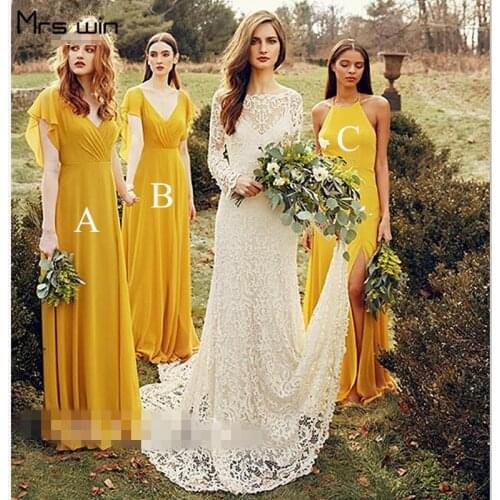 Mrs win Bridesmaid Dress Chiffon V-neck Sleeveless Wedding Party Dresses Under 50 Plus Size Long A-line Vestido Madrinha HR136