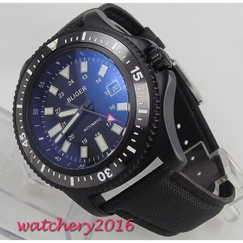 Mens watches top brand luxury automatic mechanical 44mm Bliger Black Dial PVD Rotating Bezel Date Steel LUMINOUS mens Watch