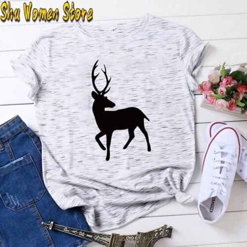 New Fashion Vintage Spring Summer T Shirt Women Tops Print T-shirt Animal deer Printed White Woman Clothes graphic tees femme