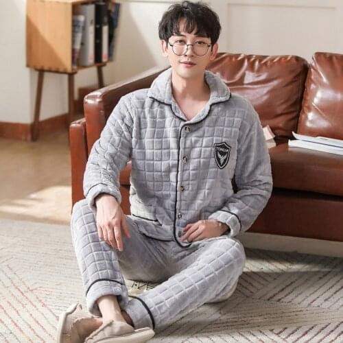 Autumn Winter Men Thick Pajamas long Sleeve Male Pajamas Set Men Flannel Pajamas For Men Sleepwear Suit homewear Pyjamas Pijama