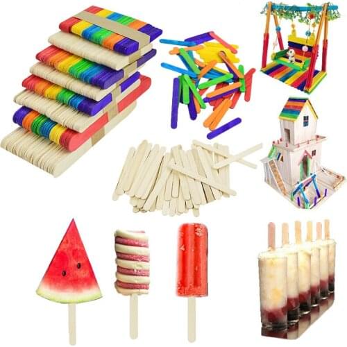 50P Multi-size Popsicle Stick Ice Cube Maker Colorful Cream Tools DIY Kids Hand Craft Art Wooden Stick Lollipop Mold Accessories