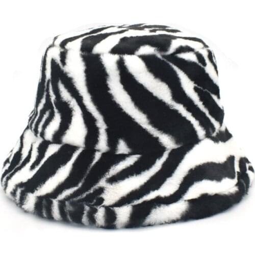Bucket Hat Fluffy Women Panama Zebra Animal Autumn Winter Warm Casual Holiday Outdoor Accessory For Young Lady