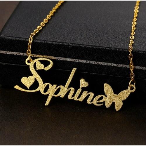Personalized Charm Butterfly Frosted Necklaces for Women Customized Stainless Steel Name Necklace Nameplate Pendant Jewelry Gift