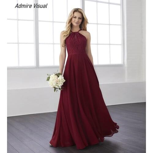 Bridesmaid-Dresses A-Line Ever Honor Wedding Halter Neckline Lace Floor-Length Sleevesless Plus Size Vestido-De-Fiesta