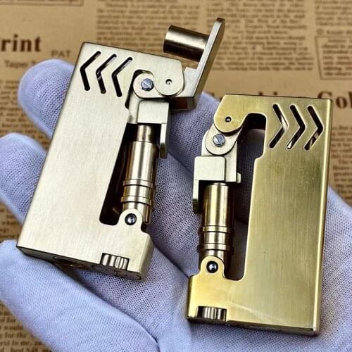 Semi-automatic manual machete trench brass oil lighter retro antique pure copper kerosene personalized ignition collection gift