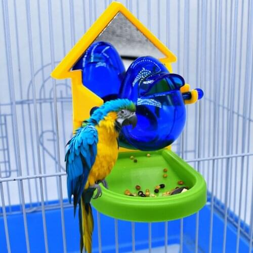 Parakeet Bird Toy Arched/House Shaped Bird Foraging Mirror Leakage Food Training Parrot Props Random Color Pet Accessories
