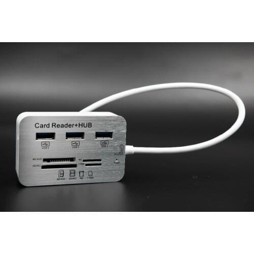 Drop Shipping 3 Port Aluminum USB 3.0 Hub With MS SD M2 TF Multi-In-1 Card Reader