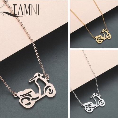 QIAMNI Geometric Motorcycle Necklace Pendant Stainless Steel Motorbike Rider Jewelry Party Gift Minimalist Charm for Women Men