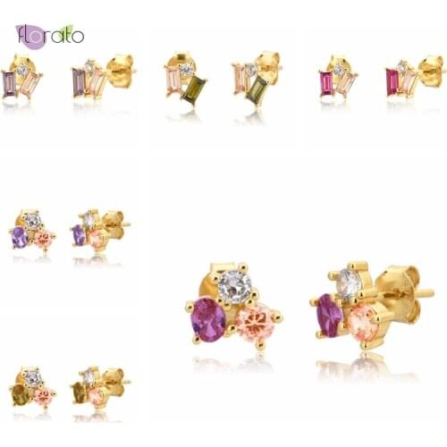 925 Silver Hypoallergenic Colorful Crystal Stud Earrings Simple Exquisite Jewelry For Women Fashion Popular Birthday Gifts