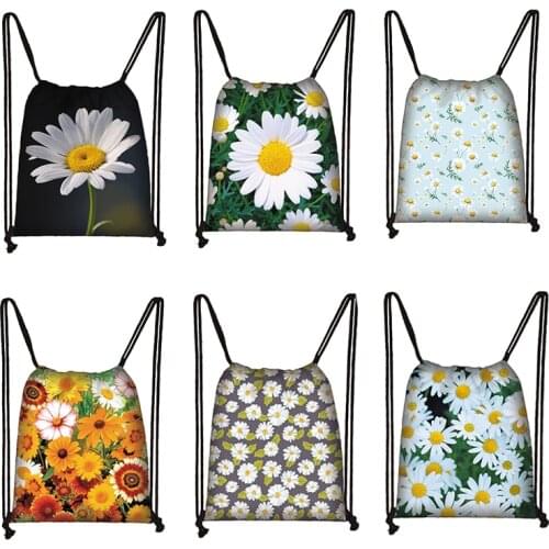 Daisy Fashion Print Ladies Drawstring Bag Girls Boys School Backpack Women Shopping Foldable Eco-friendly Storage bag