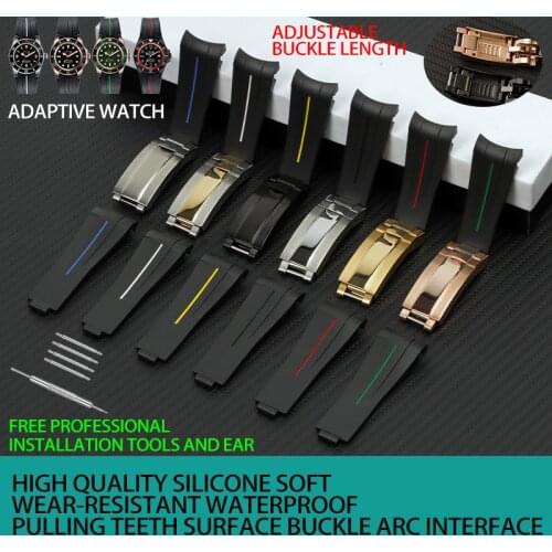Top tpsiv materail 20mm Black nature silicone Rubber Watchband For ROLE strap Daytona Submarine GMT Watch band Sliding clasp