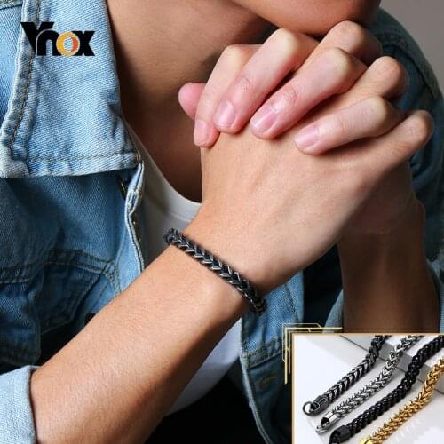 Vnox Mens Stylish Stainless Steel 6.5MM Two-strand Wheat Chain Bracelets, Rock Punk Biker Male Wristband,17/19/21cm Length