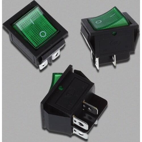 Green Light 4 Pin DPST ON/OFF Snap in Boat Rocker Switch 16A/250V 15A/125V AC