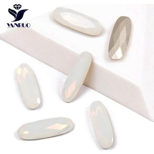 YANRUO 4161 Elongated Baguette White Opal Chaton Diamond Glass Sewing Crystal Rhinestones Craft Clothes Sew-On For jewelry
