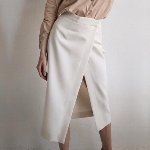 2020 Office Lady Mid-Calf Length Straight Skirt Summer Formal High-Waist Women Skirt Elegant White Skirt Femm Temperament