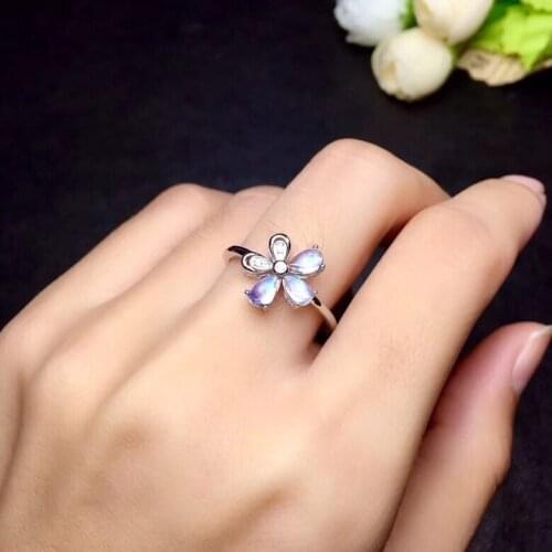 Natural blue moonstone ring, simple and exquisite, good quality gemstone, 925 silver