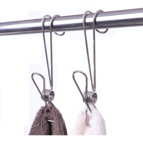 10 Pcs Stainless Steel Laundry Hanging Clip Hook Clothes Peg Boot Hanger Towel Holder Paper Files Binder Clip Snack Seal Storage