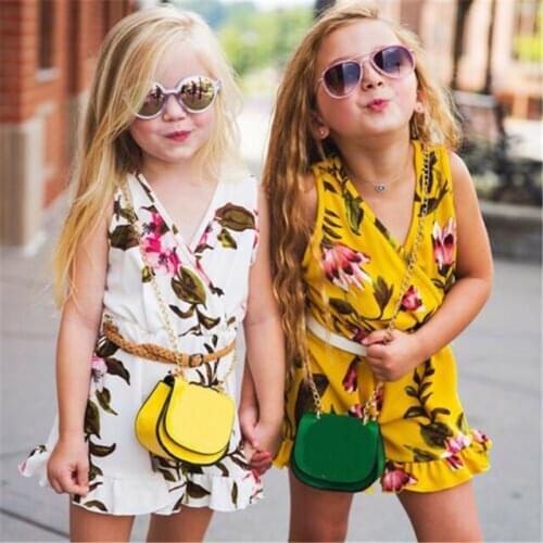 2021 Summer Children Toddler Baby Girl Clothes Floral Romper Sleeveless V-neck Ruffle Jumpsuit Outfit For 1-6 Years
