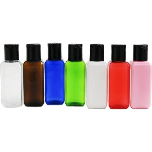 30pcs 60ml 2oz Travel Square Empty Plastic Cosmetic Cream Bottle Colorful Refillable Flip Disc Press Cap Shampoo Lotion Bottles