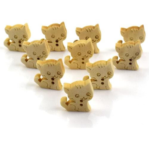 300PCS Cat Wooden Buttons DIY Sewing Scrapbooking Baby Wood Handmade Sewing Clothing Handmade 2 Holes Cartoons Cat Wood Button
