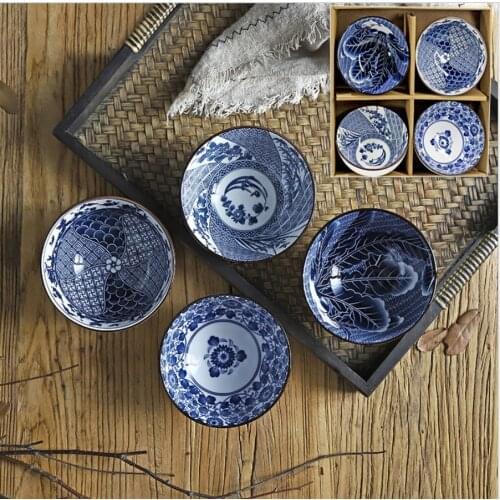 6pcs Blue and white porcelain Rice Soup Bowl Chinese Style Ceramic Bowl Mixing Bowl soup bowl rice bowl chinese ramen bowl