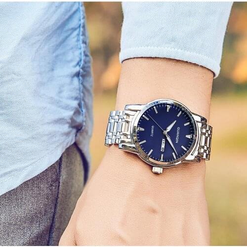 GUANQIN Luxury Brand 2018 New Men Quartz Watch Silver Bussiness Stainless Steel Wristwatch Mens Fashion Clock relogio masculino