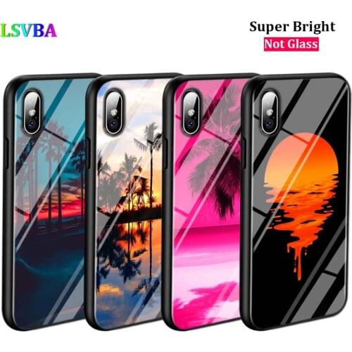 Black Cover Palm trees Summer beach for iPhone 11 11Pro X XR XS Max for iPhone 8 7 6 6S Plus 5S 5 SE Glossy Phone Case